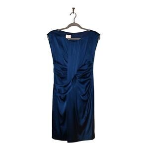 SUZI CHIN‎ MAGGY BOUTIQUE $128 Blue Satin Silk Dress Draped Detail Size 2